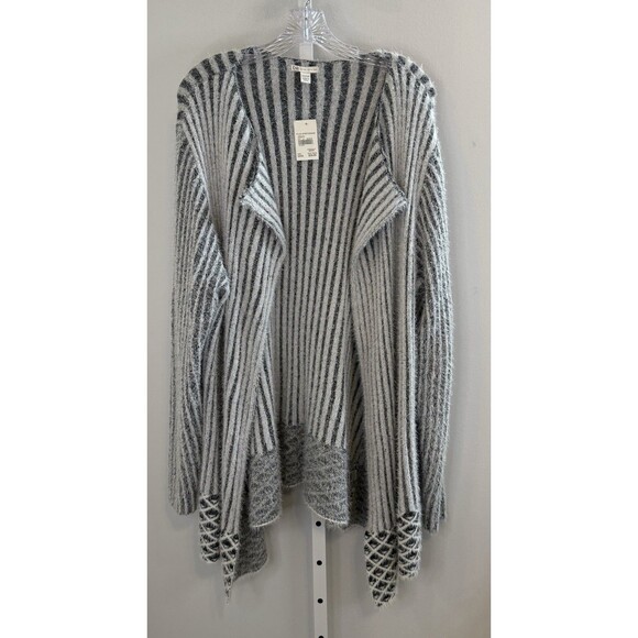 Cato Plus 22/24W Knit Open Front Cardigan Sweater Gray White Long Sleeve Boho - Picture 1 of 10